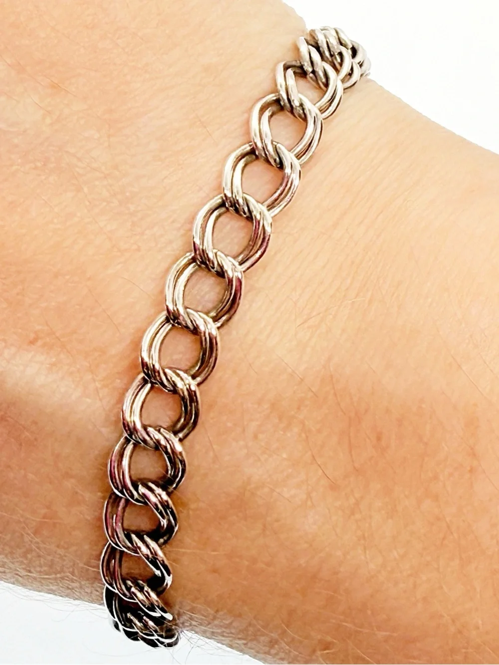 Stylish Italian 925 Sterling Silver Double Curb Link Chain Bracelet!